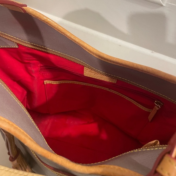 Dooney and Bourke gray & tan leather double strap zipper tassel shoulder bag - Picture 5 of 16